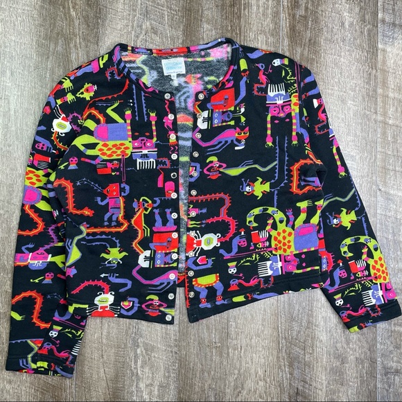 United Colors of Benetton Abstract Colorful Snap Button Sweatshirt Size Small - Picture 7 of 13
